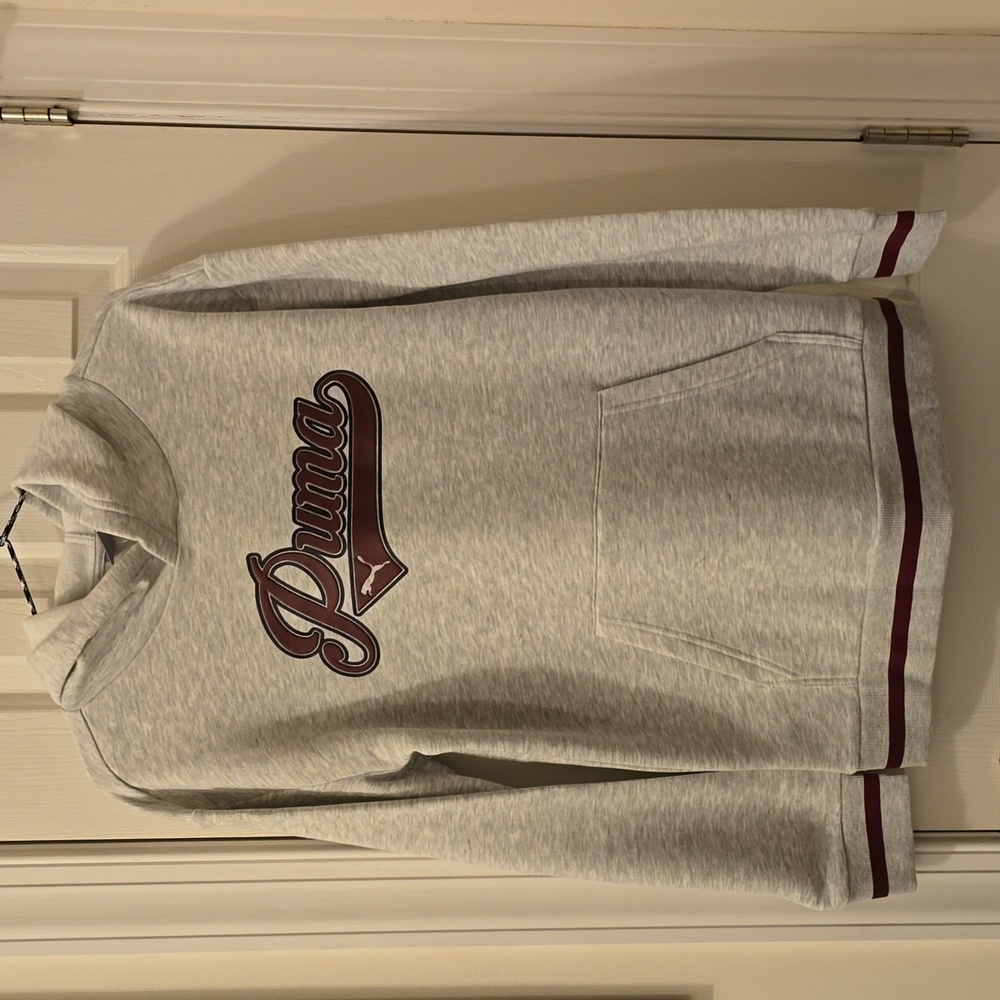 PUMA BRAND SIGNATURE BOYS PULLOVER GRAY HOODIE SIZE LARGE
